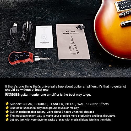 Kithouse B6 Guitar Headphone Amp Mini Plug Guitar Amplifier Bluetooth Receiver Rechargeable For Electric Travel Pocket Guitar With Clean/Chorus/Flanger/Metal/Wah 5 Effects(Mahogany Color) #TOP6