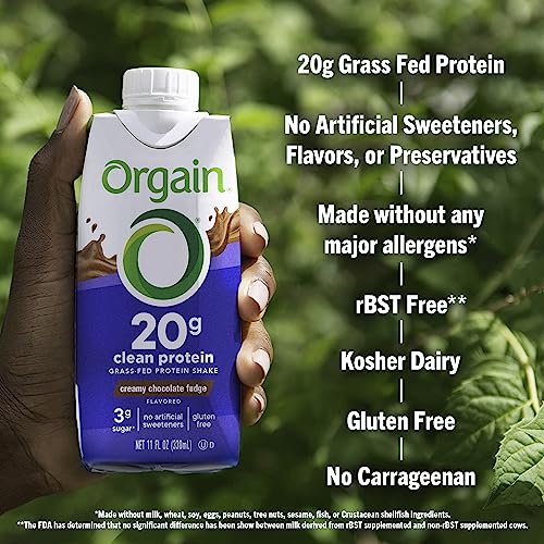 Orgain Clean Protein Shake, Grass Fed Dairy, Creamy Chocolate Fudge - 20G Whey Protein, Meal Replacement, Ready To Drink, Gluten Free, Soy Free, Kosher, 11 Fl Oz (Pack Of 4) (Packaging May Vary) #TOP4