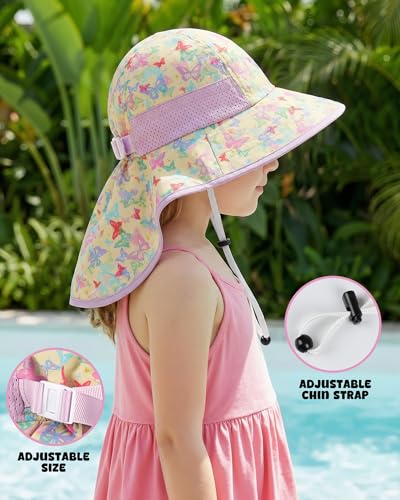 Image of Toddler Baby Sun Hat Kids Summer Beach Essentials Adjustable Beach Hats with Bucket Wide Brim for Boys Girls Age 0-14 Years