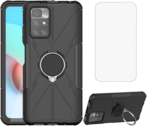 Gufuwo Funda para teléfono Redmi 10 (20212022) Redmi 10 Prime 21121119SG con protector de pantalla de vidrio templado, soporte de anillo de metal Gufuwo Funda para teléfono Redmi 10 (20212022) Redmi 10 Prime 21121119SG con protector de pantalla de vidrio templado, soporte de anillo de metal