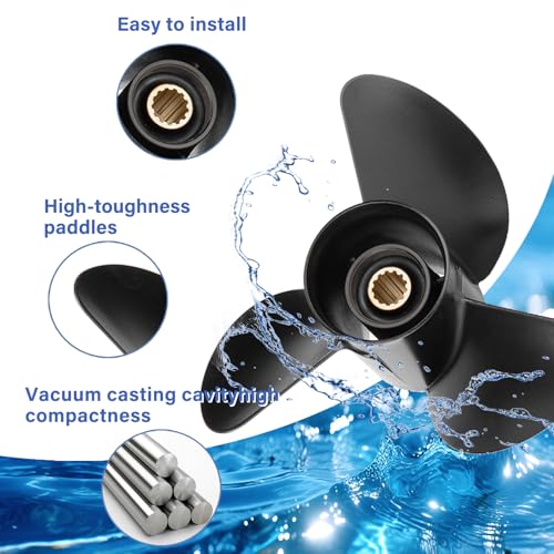 Image of 10.25 x 14 /15 /16-G Polished /Black Stainless Steel Boat Outboard Propeller for Yamaha Engines 40-60,13 Spline tooth,Rh,Semi cleaver style as original ybs prop; Fit havoc duck boat, Hunting or fishing