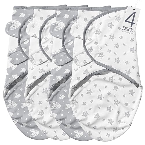 Image of Biloban Baby Swaddles 0-3 Months for Boy Girls, Baby Swaddle, Newborn Swaddle, Cotton Swaddle Blanket, Newborn Essentials, Lovely Grey Print, 4 Pack