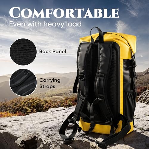 Mochila seca impermeable con cuerda elástica y bolsa pequeña impermeable Amarilla miniatura 3