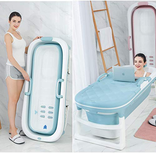 Adults Folding Bathtub Portable Collapsible Bath Tub Household Large Shower Tray Comfortable Adult Bathtub Barrel with Cover Wear-Resistant Non-Slip Double Drain Ergonomics Children Swimming pool
