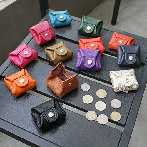 Image of Cockatoo Genuine Leather Coin Pouch Change Holder, Mini Snap Pocket Wallet for Men Women, Brown, Small, Casual