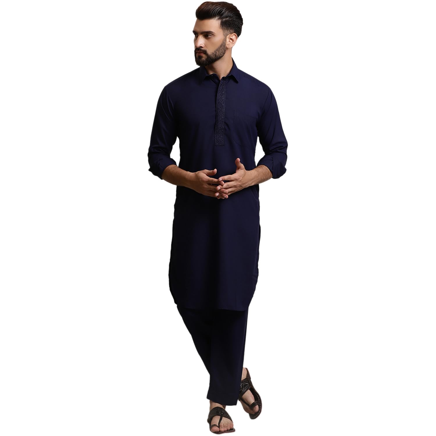 Sojanya (Since 1958 Men's Cotton Navy Blue Pathani Kurta Salwar Set
