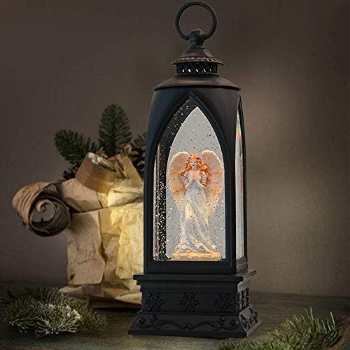 Eldnacele Musical Christmas Snow Globe Lantern Angel with 6H Timer, USB Plug-in/Battery Operated Lighted LED Water Glittering Lantern for Christmas Home Decoration Gifts