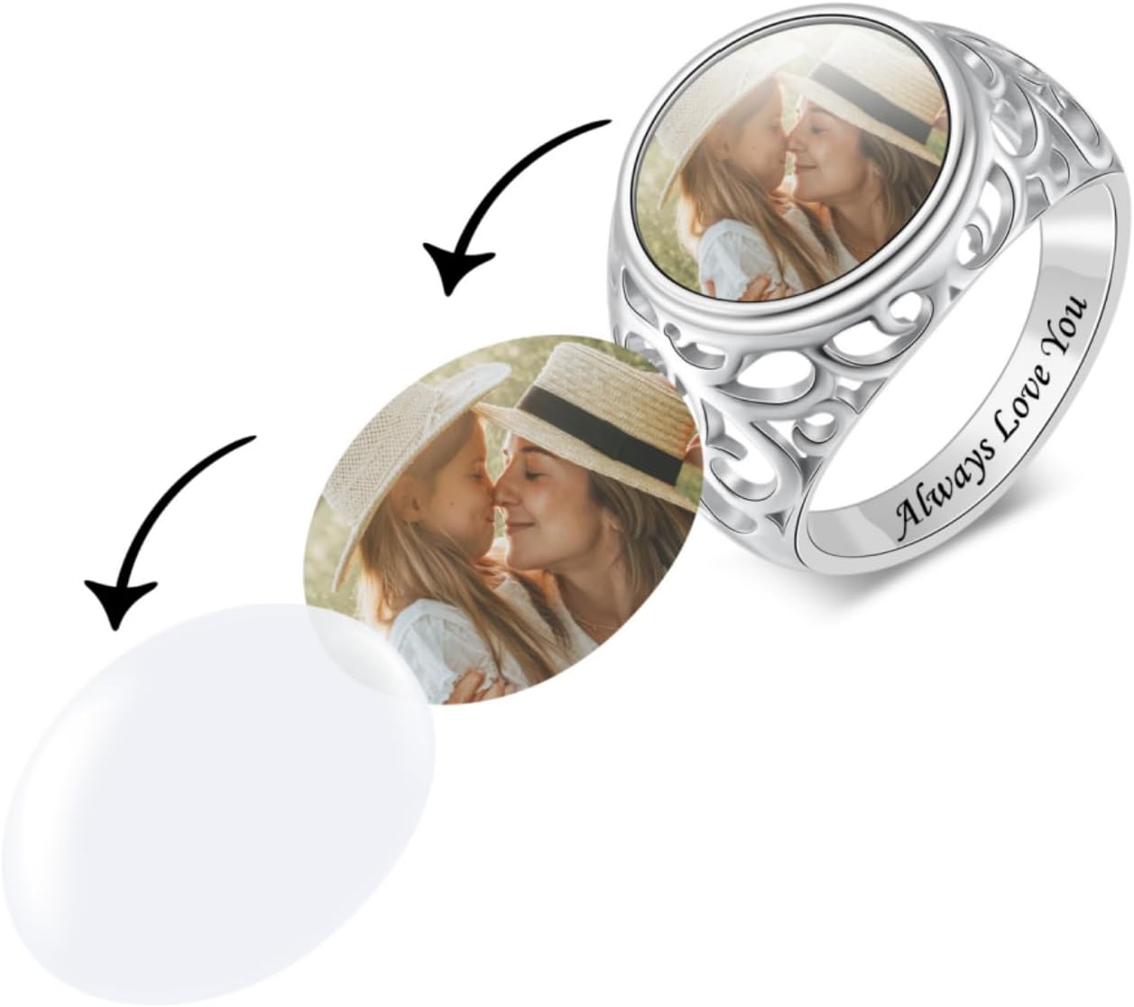 BABOOM Personalized Photos Ring for Women Custom Color Picture Ring Heart-Shaped Photo Rings for Mother's Day Christmas Birthdays