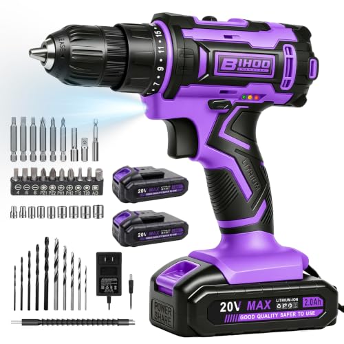 Image of 20V Cordless Drill with 2 Batteries & Charger,for Woodworking,Purple