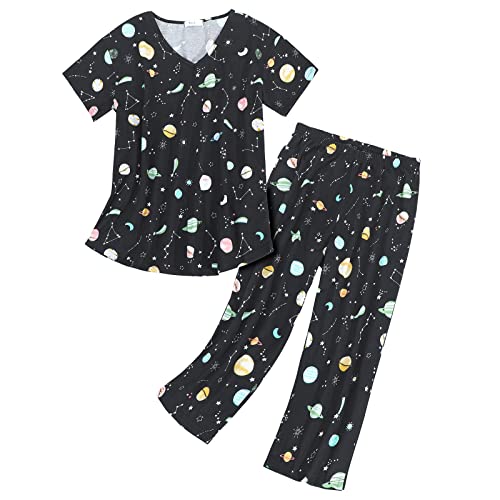 Image of American Trends Womens Pajama Sets with Capri Pants, Soft Cotton Blend Lounge PJs Sets V Neck 2 Piece S-3XL 1 Pack