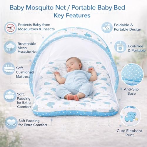 Image of Mommers Baby Mosquito Net for Bed | Foldable Portable Infant Mosquito Net with Breathable Mesh & Zipper | Protection from Mosquitoes & Insects 0 to 6 Months