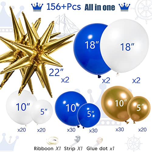 Royal Blue And Gold Balloon Garland Arch Kit 156Pcs Blue Gold White Starburst Balloons For Wedding Prince Baby Shower For Boy Men Birthday Decorations Graduation Ceremony Supplies #TOP3