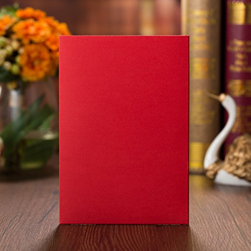 Paper Laser Cut Wedding Baby Shower Invitation Cards with Flower Hollow Favors Invitation Cardstock for Engagement Birthday Graduation (CX068 Red) - Thumbnail 6