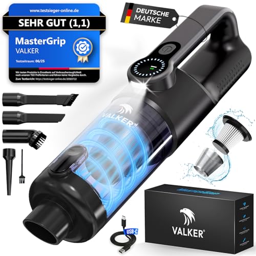 VALKER® Handstaubsauger Akku [TESTSIEGER] Starke Saugleistung bis 19000 PA | Lange Akkulaufzeit bis...