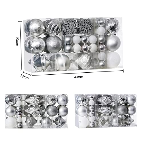 Xmasexp Christmas Ball Ornaments Assorted Shatterproof Christmas Ball Set With Reusable Hand-Held Gift Package For Xmas Tree Decoration (Silver, 102Pcs) #TOP2