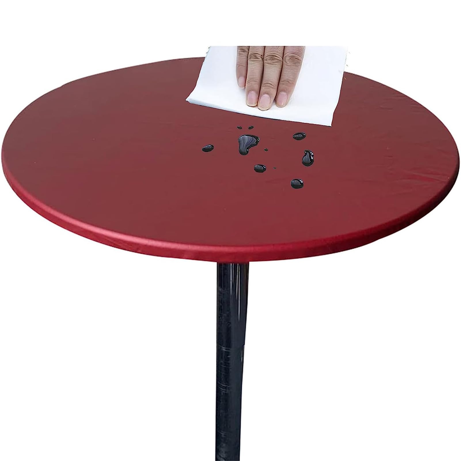 Round Table Cloth Waterproof Wipeable- Elastic Edged Vinyl Round Fitted Tablecloth,Indoor Outdoor Patio Elastic Edged Vinyl Tablecloth Dining Table Cover ProtectorV (Claret,100cm (Round table))