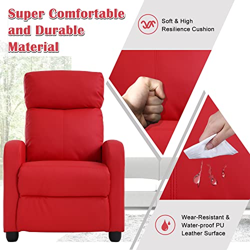 Living Room Recliner Chair Modern Reclining Easy Lounge Winback Single Sofa Reading Chair Pu Leather Home Theater Seating Massage Adjustable Accent Armchair W/ Thick Seat Cushion & Backrest, Red #TOP4