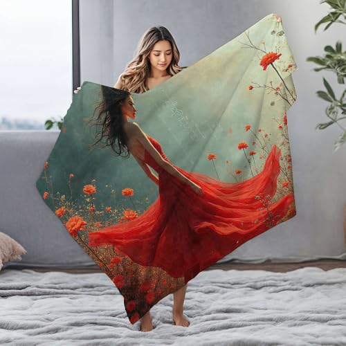 MZBS Blankets Queen Size A Woman in A Flowing Red