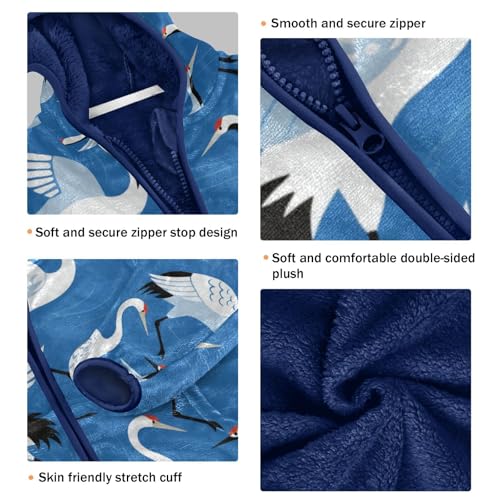 Cranes Flying over Blue Waves Toddler Fleece Jacket Girl Boys Hooded Fleece Jacket Coat Warm Outwear Zip-up 3-10T3