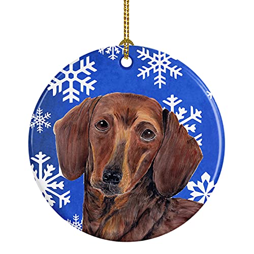 Caroline's Treasures Dachshund Winter Snowflakes Holiday Ceramic Ornament Christmas Tree Hanging Decorations for Home Christmas Holiday, Party, Gift, 3 in, Multicolor