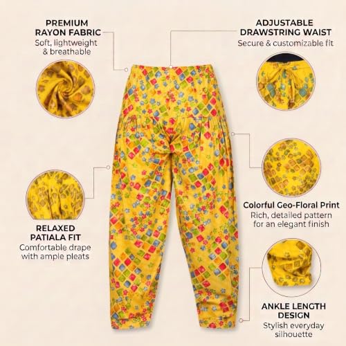 Image of FASHION GALLERY Women's Rayon Relaxed Fit Patiala Salwar with Full Length Drawstring Closure Type and Flexible Waist|Patiala Pant for Woman