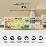 MechLands Aula S102 Clavier de jeu Membrane avec Pad numérique, 100% Mise en page complète, USB-C Filaire, RGB Backlit, Structure en silicone crémeuse, Clavier silencieux pour PC Jeu/Bureau (jaune)