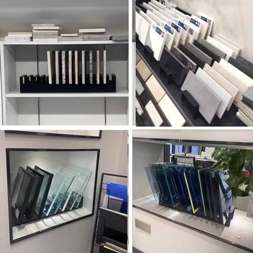 Desk Extender Pegboard,Desktop Tile Display Rack for Trade Show & Retail Stores, Small Marble Slab Display Stand with 10 Card Slots, Porcelain Tile Sample Shelf(Black)