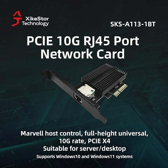 10G PCIe Network Card with Marvel AQC113 Controller, 10GBase-T Network Adapter Supports 100M/1G/2.5G/5G, PCIe 3.1 X4, PCI Express Gigabit Ethernet Card for Windows 10/11/Server 2019 R2/Linux