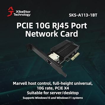10G PCIe Network Card with Marvel AQC113 Controller, 10GBase-T Network Adapter Supports 100M/1G/2.5G/5G, PCIe 3.1 X4, PCI Express Gigabit Ethernet Card for Windows 10/11/Server 2019 R2/Linux