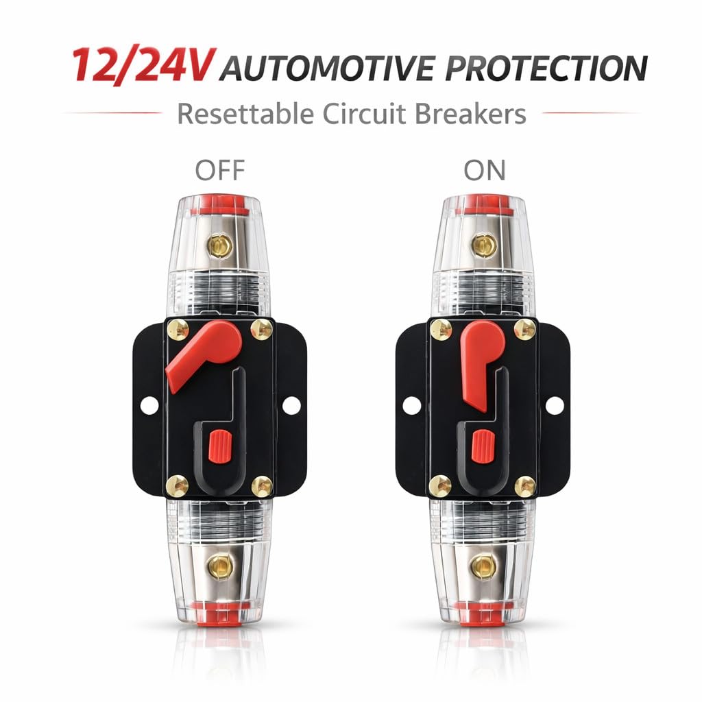 MGI SpeedWare 30 AMP Manual Reset Inline Circuit Breaker – 12V/24V Automotive Fuse Holder for Car Audio, Marine, Boat, RV, Amplifier