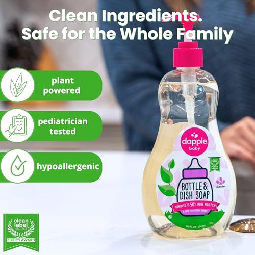 Image of Dapple Baby Lavender Bottle & Dish Soap - 16.9 fl oz - Plant-Powered Cleaner for Baby Bottles, Pump Parts, and Sippy Cups
