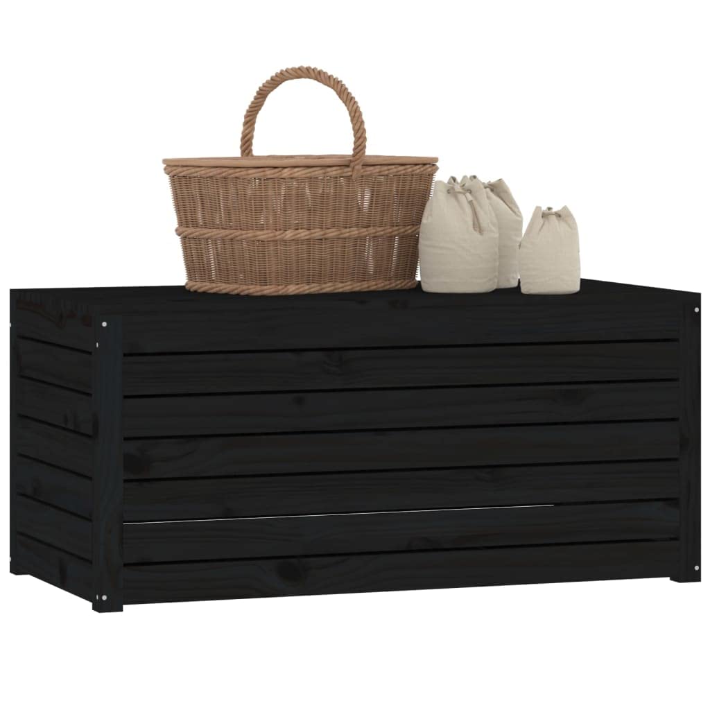 Caja de cojín para jardín, color negro, 101 x 50,5 x 46,5 cm, madera maciza de pino, caja de almacenamiento de herramientas de jardín para exterior, balcón o terraza
