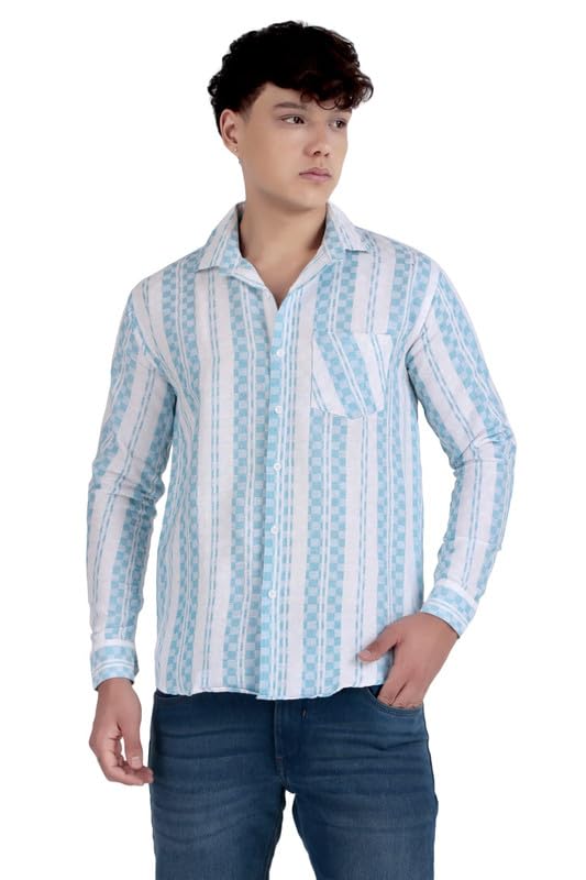 Image of Men's Khadie Cotton Long Sleeves Striped Casual Shirt