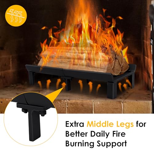 STBoo Fireplace Grate 20inch - Wood Stove Grates Heavy Duty | Fireplace Log Holder | Firewood Log Burning Wrought Iron Rack | Fire Pit Tray for Indoor Chimney Hearth & Outdoor Kindling Tool