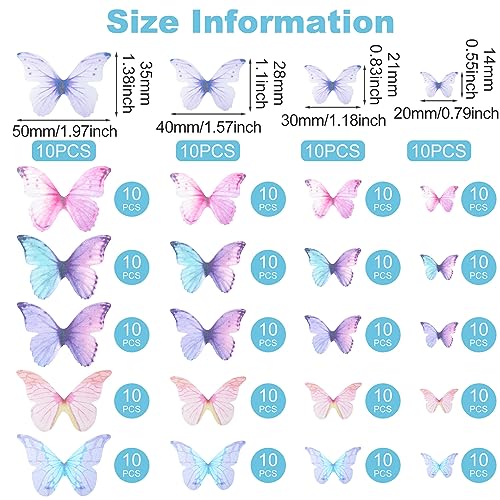 Hinzic 240Pcs Organza Butterfly 20-50Mm Colorful Appliques Fabric Wings 3D Ornament For Diy Jewelry Crafts Light Thin Earring Necklace Supplies Hair Clip Decoration #TOP1