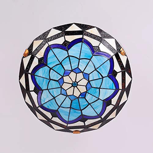 Judu Tiffany Traditional Ceiling Mount Light Bowl Shade Stained Glass Mission Inverted Ceiling Lamp Flush Ceiling Light Pendant Lighting For Living Room Bedroom Hotel Cafe - Blue, 12"(30Cm) (Blue) #TOP2
