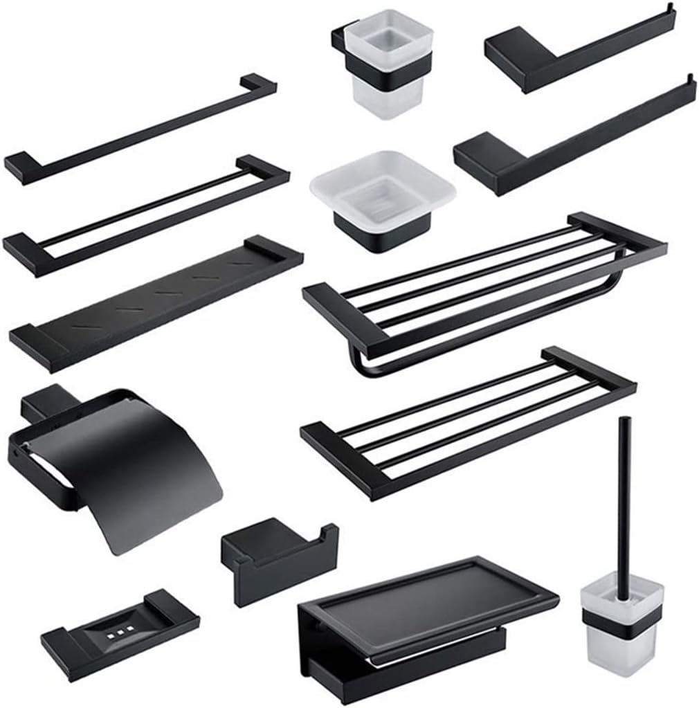 Bathroom Accessories Hardware Set Matte Black Stainless Steel Paper Holder Toothbrush Holder Towel Bar Bath Shelves