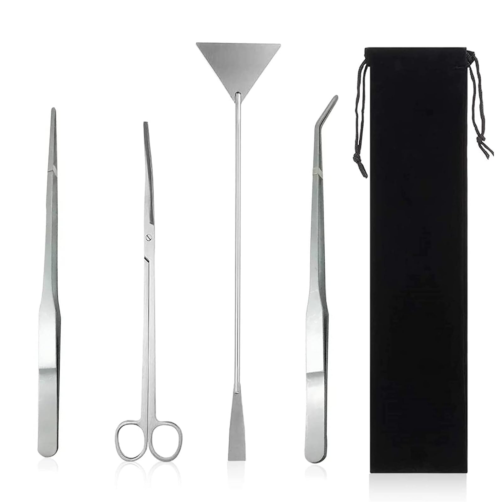 4 in 1 Set di Attrezzi per Acquario, Acquari in Acciaio Inox Kit Pinzette Forbici Spatola con Borse di Stoccaggio Accessori Acquarios per L'acquario Landscaping e Piante Acquatiche
