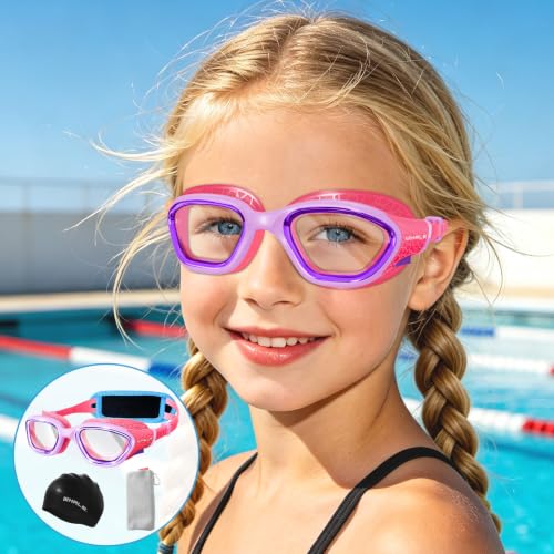 Whale Kids Swim Goggles For 3-14, Anti-Fog/UV Pool Water Swimm Goggles For Boys Girls kids Toddler (Goggles and Cap Set) (Rose Red, Non-Polarized) by Whale - Used condition - Image 4