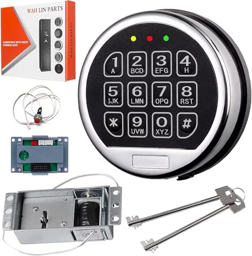 Gun Safe Lock Replacement Electronic Safe Lock with Solenoid Lock & 2 Override Keys, Chrome Keypad High Security Fireproof Safe Box and More