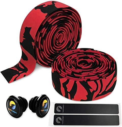 TOPCABIN 2 Rolls Bicycle Handlebar Tapes Camouflage Series Comfort GEL Road Bike Handlebar Tape Bike Bar Tape with Reflective Bar Plugs