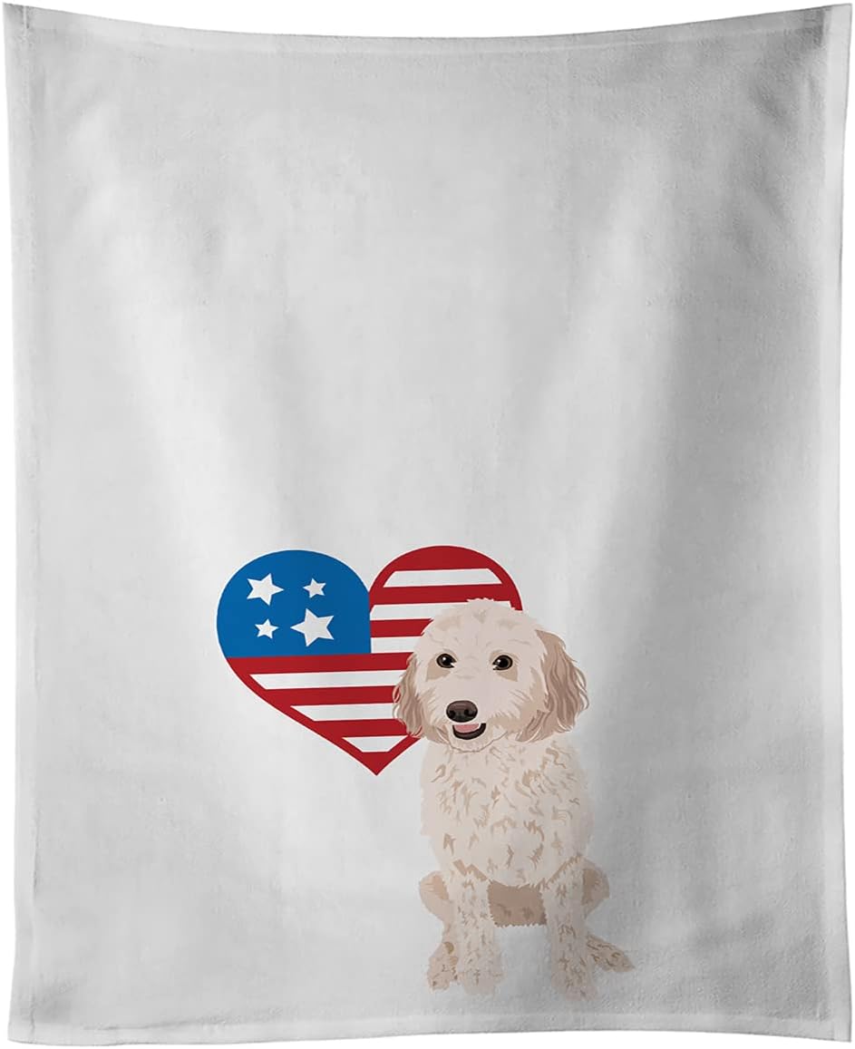 Caroline's Treasures WDK4127WTKT Doodle Cream #1 Patriotic White Kitchen Towel Set of 2 Dish Towels Decorative Bathroom Hand Towel for Hand, Face, Hair, Yoga, Tea, Dishcloth, 19 X 25, White