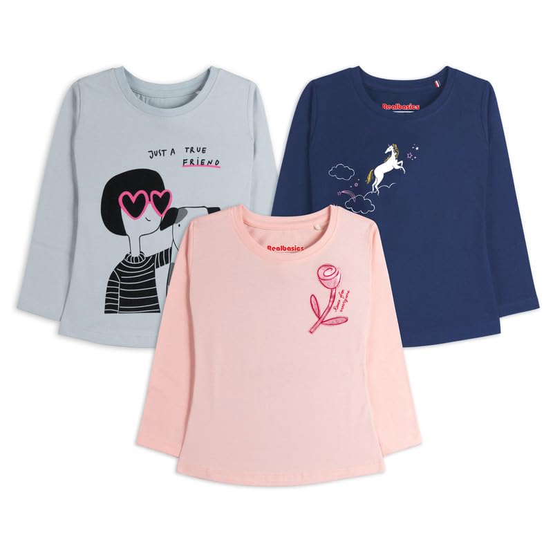Image of Real Basics Girls Regular Fit Full Sleeves Tshirt (Pack of 3)