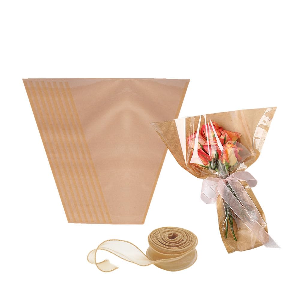 100 Pièces Papier D’Emballage Kraft Pour Bouquets - Manchons Floraux Avec Fenêtre Transparente - Idéal Mariage, Anniversaire, Fête Des Mères