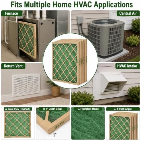 16x25x1 MERV 1 Fiberglass Furnace and AC Air Filters 4-Pack — view 6