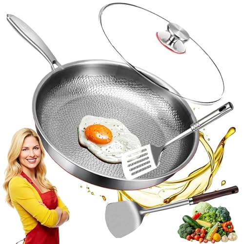 2026 New Titanium Hammered Pan Pro with Lid, Titanium Pan Pro with Lids, Durable Scratch-Resistant Non Stick for Cooking (11.02.in,with Lid)