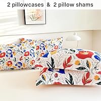 lasoftan Floral Queen Comforter Set with Sheets, 7 piece Luxury Vintage Bedding, Soft Microfiber Bed in a Bag, Cozy Lightweight Bed Set, Blue Orange Flower — image 7