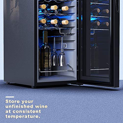 WIE 28 Bottle Wine Cooler Refrigerator Compressor White Red Wine Fridge Champagne Chiller Countertop Freestanding Wine Cellars w/Digital Control UV-Protective Finish Auto-Defrost Double-layer Glass 41°F-64°F Wine Fridge for Home Bar - Thumbnail 7