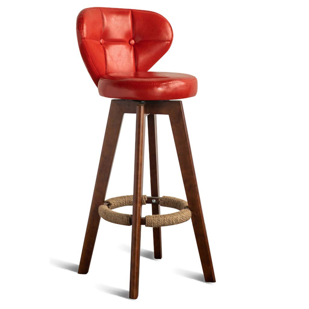 Bar Stool Chair Footrest with Backrest PU Swivel Red Seat Dining Chairs for Kitchen | Pub | Cafรฉ Barstools with Wood Legs Max. Load 150 kg (Color : BROWN, Size : Seat height:73cm)