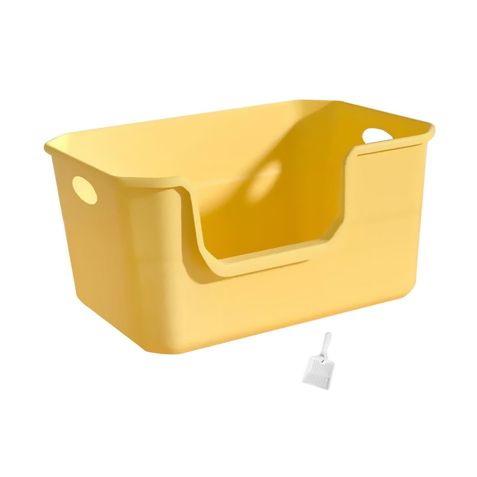 rockible Cat Litter Box,High Sided Pet Litter Tray,Semi Enclosed Kitten Toilet,Kitty Litter Pan,Cat Toilet for Small Pets,Cats, yellow